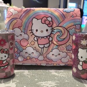 Hello Kitty Pink and White Rainbow Pouch
